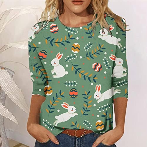 Велигденска зајаче кошула за жени 3/4 ракав симпатична кошула туника o вратот случајна пулвер лабава вклопени атлетски врвови за