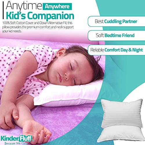 Kinder Pelluft Toddler Pillow- Единствената перница за бебиња со 300T памук и надолу алтернатива за полнење за бебиња и дете