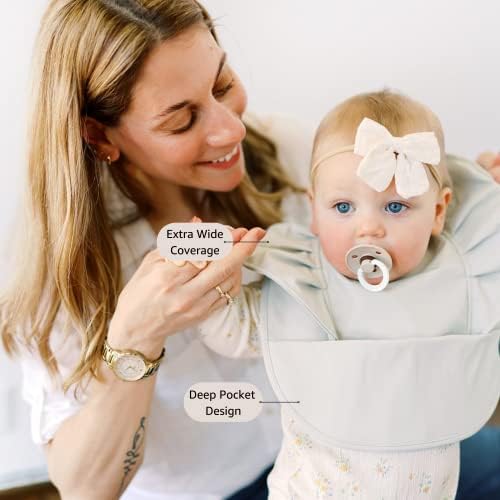 Бибтик Смок Бибс за бебиња 6-24 месеци - 3 пакувања - водоотпорни биб со џеб - хаос доказ за јадење биб - отпорни на дамки и машини