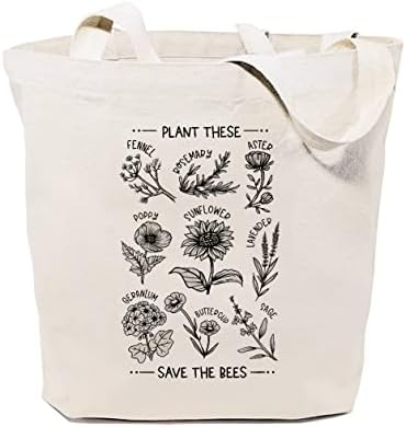 Gxvuis ги засадува овие зачувајте ги пчелите платно торба за жени естетски диви цвеќиња еднократно торбички за купување смешен подарок