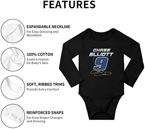Dowrap Chase Elliott 9 Бебе каросерија унисекс памук новороденче момче девојче подмолно облекување долга - ракав бебе ромпер