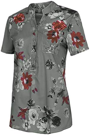 Andongnywell женски случајни цветни принтри v вратот врвови со кратки ракави маици блузи печатени блузи туники