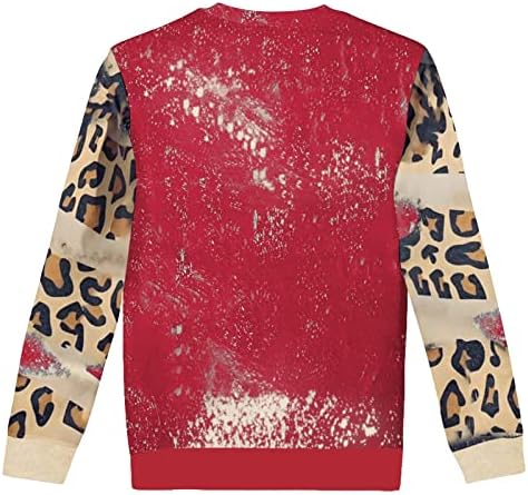 JJHAEVDY Денот на в Valentубените печатено џемпер за жени меки и удобни основни пуловер екипаж на леопард печатење дуксери