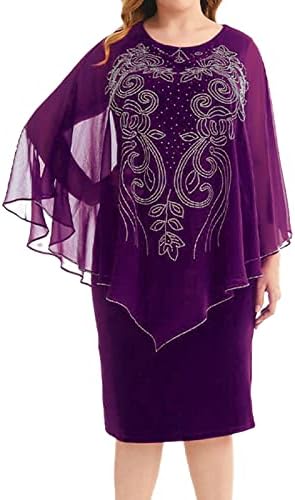 Womenените 2023 Лејди Елегантен плетен чипка Кејп фустан плус големина печатење на ноќни фустани со половина ракав плус големина