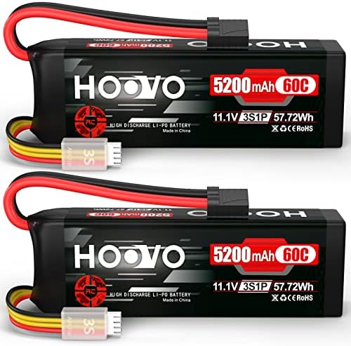 Hoovo 11.1V 3S LIPO батерија 5200mAh 60C со Tr Plug 2 Пакувања и торба за батерии на Hoovo Lipo, 2 пакувања, 180 * 105 * 80mm