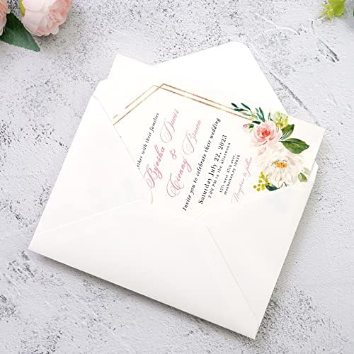 Ponatia 50 парчиња/пакувања A7 пликови, 5,25 x 7,5 '' Сјајни коверти од слонова коска, совршени за 5x7 '' картички за покани за венчавки,
