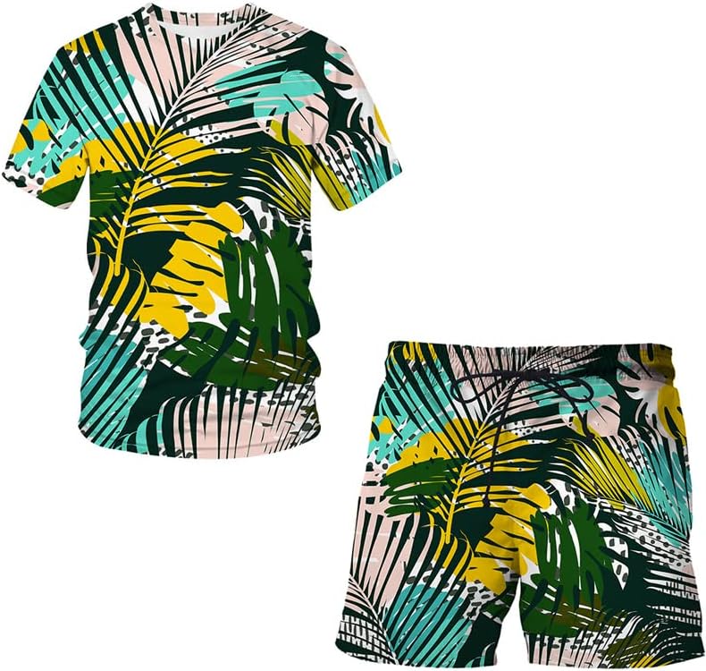 Летна шема на лисја од џунгла 3Д печатење на обична спортска облека за машки костуми со кратки ракави маица + спортски шорцеви