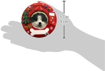Е & С миленичиња црно -бело кученце Ших Цу се сече персонализиран Божиќен украс