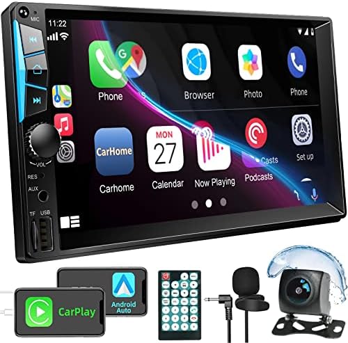 7 инчен Двоен Дин Автомобил Стерео Радио Гласовна Контрола Apple Carplay &засилувач; Android Auto, Автомобил Аудио СО HD Екран На Допир,