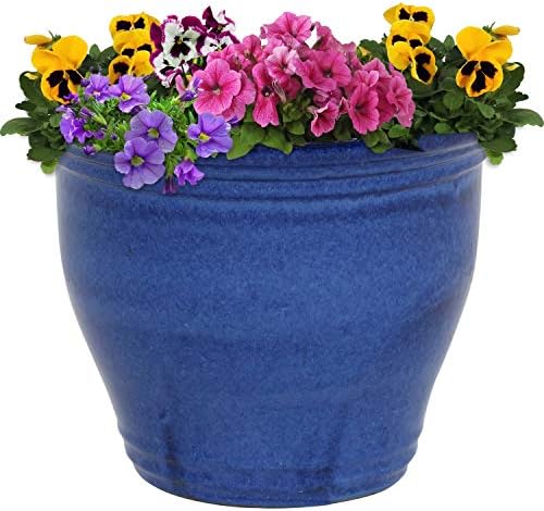 Студио Sunnydaze Ceramic Flower Pot Planter со дренажни дупки - високи застаклени УВ и финиш отпорен на мраз - употреба на