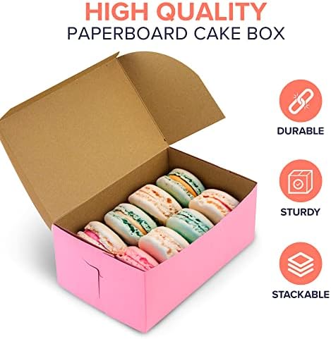 [10 пакувања] Пинк пекари кутии - 6 x 4-1/2 x 2-3/4 инчи розови кутии за торта - кутија за пециво за кекси, десерти, колачиња, бонбони -