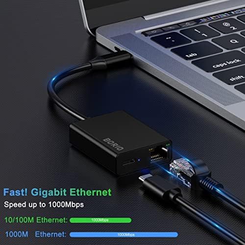 Borio USB C до Ethernet адаптер + полнење, компатибилен за Nintendo Switch ， MacBook Pro, MacBook Air, Dell XPS и повеќе
