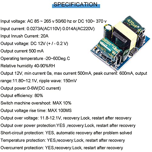 DKARDU 5 PCS AC-DC 12V 450MA BUCK MODULE MODULE напојување на конверторот на конверторот за чекор надолу 5.4W Трансформатори со