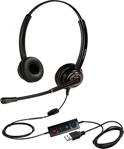 УСБ -слушалките на Kemeile со микрофон за откажување на бучава за компјутер, слушалки за компјутерски лаптоп со микрофон компатибилен