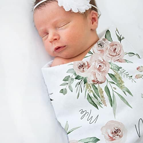 Штрк производи мека цветна роза Персонализирана бебе девојче Swaddle Black, бело, 30x40inch
