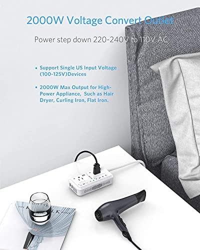Конвертор на напон на напон на Bestek 2000W, моќност на моќност од 240V до 120V конвертор со 2,4А 2-порта за USB полнење за фен за коса/машина/кафе-кафе/телефон