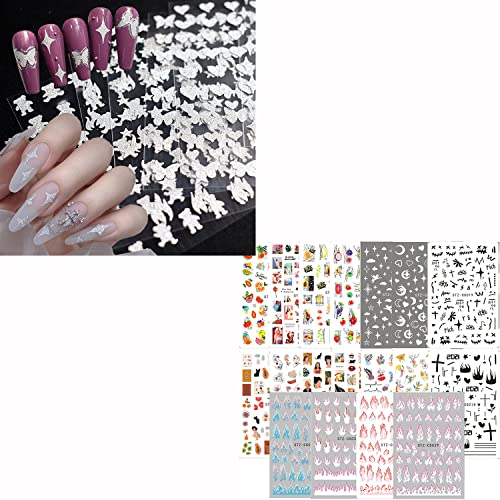 6 листови налепници за сребрени нокти и 18 чаршави шарени налепници за нокти