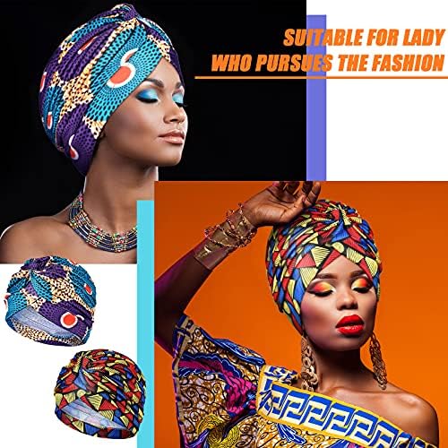 Гејога 4 Парчиња Африканска Обвивка За Коса За Жени Капа Од Турбан Истегнување Извртена Плисирана Капа Од Грав