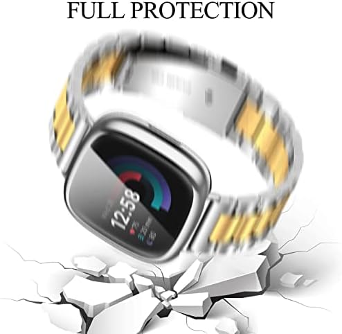 ZPJPPLX За Fitbit Versa 4 Метал Часовник Бенд Со Мека Tpu Случај, Компатибилен Со Fitbit Смисла 2 Нерѓосувачки Челик Ремен И Екран Заштита Случај