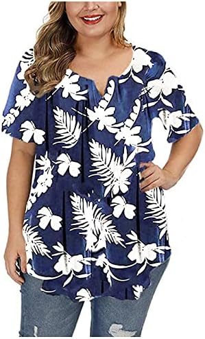 Шарела Хавајски плажа маички женски кратки ракави против вратот Спандекс цвет лабаво вклопување плус големина блузи маици дами v0
