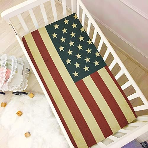 Алаза САД Американско знаме гроздобер чаршафи за креветчиња опремени листови за басинет за момчиња бебе девојчиња дете, стандардна големина