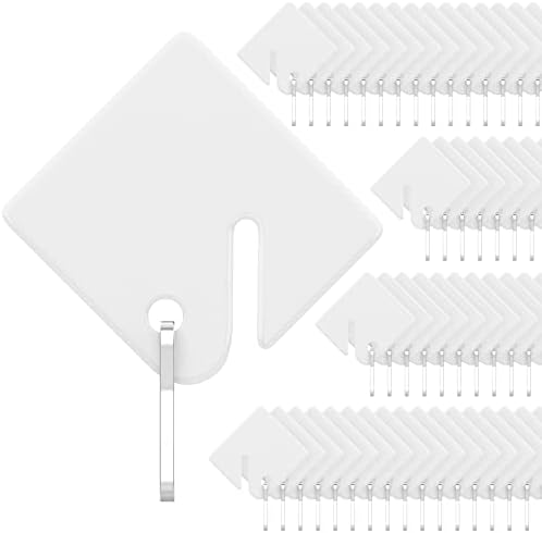 UnicLife 100 парчиња тагови на решетката со решетки од 1,5 инчи собрани пластични ознаки со метални куки за прицврстување бел квадрат виси ознаки