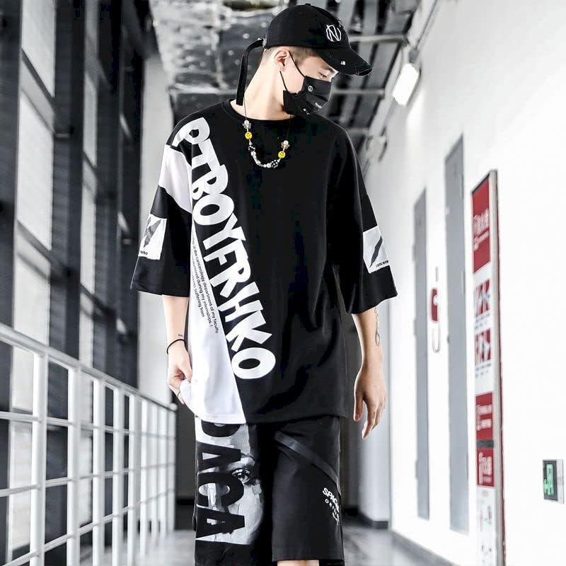 Машки костуми спортски младински обични мажи облека поставена лабава преголема маица џемпери корејски тренд хип-хоп две парчиња сетови