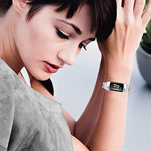 Хопли Кристал Легура Бендови за Fitbit Полнење 5 За Жени Девојка, Блинг Бендови Прилагодливи Замена Метал Лесни Нараквици Ремен За