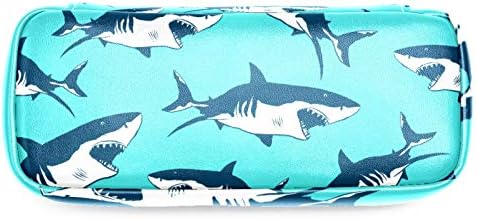 Ајкула печати кожен молив со молив, торба со пенкало со двојна торбичка за чување торби за канцелариски торби за училишна работа