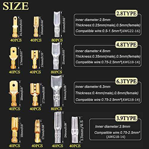 Twidec/Wire Terminal Crimping Pliers 26-16Amg Алатки за крцкање и 640pcs 2,8/3,9/4,8/6,3мм Брзо сплит конектор за машка и женска