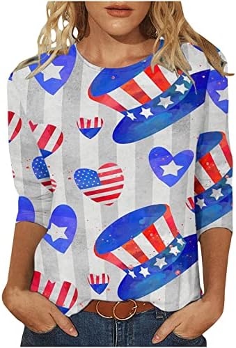 Gamivast 3/4 ракав 4 -ти јули кошули за жени 2023 екипа на американско знаме Туника врвови на патриотска независност на Денот на независноста маичка
