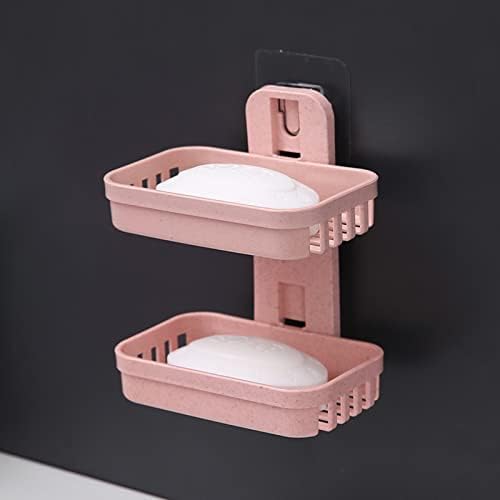 Hevirgo Soap Rack Не-означување лесна инсталација креативен wallид со двојно слој сапун решетката тоалети Организатор розова