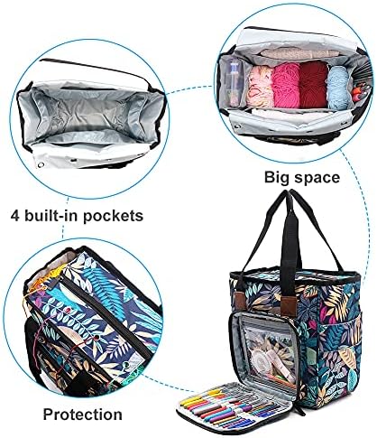 Sumdirect торба со предиво, организатор за плетење торба за тотална торба за преносно складирање за предива, носење проекти, игли за плетење,