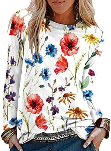 Есен летен памучен блуза женски 2023 облека со долги ракави екипаж вратот графички салон топ кошула за жени ФА ФА