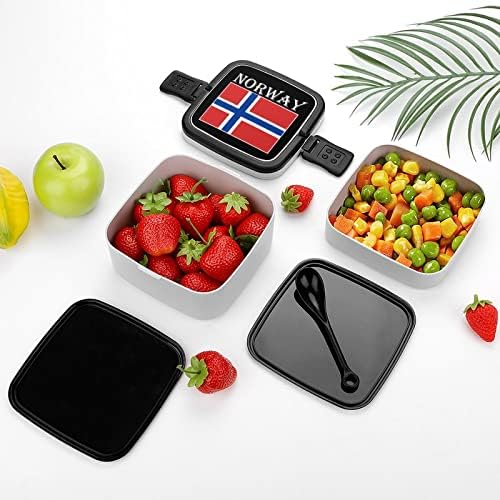Норвешка Знаме Бенто Кутија Двослоен Се-Во-Едно Редење Ручек Контејнер Со Лажица За Пикник Работа Патување