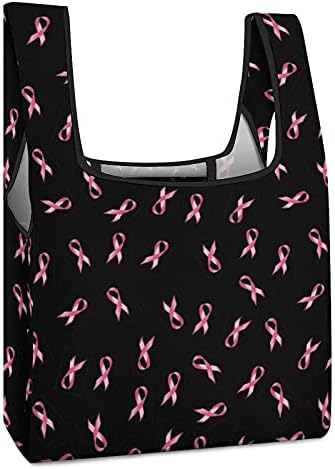 Смешно рак на дојка розова лента за намирници што може да се употреби намирници за намирници, преклопени вреќи за купување издржливи и