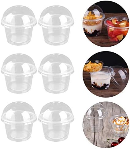 Контејнери со хемотон со чаши за чаши за мезе 100 комплети пијат чаши со капаци купола чаши салата чаши десерт чаши за тесто чаши