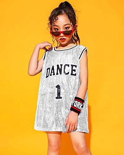 Девојки на Лоланта, хип хоп танцова облека Детска дрес, секвен фустан, долг резервоар врвен џез навивачки маица