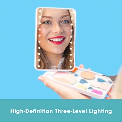 Рики Шарено Осветлено Огледало За Шминка За Патување И Магнетна Палета | ЛЕД Осветлување На Три Нивоа Со USB Полнење | Држи Метални И Пластични