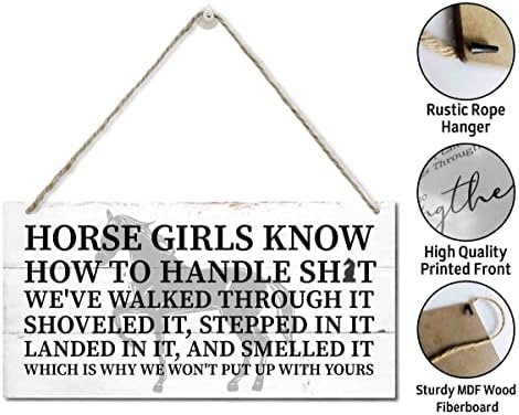 Висечки коњски девојки знак за украси од дрво, прекрасни знаци на коњи, висечки печатени wallидни знаци од дрво, знаци на коњи,