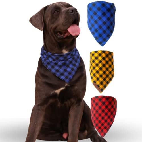 TPC Buffalo Мало карирано кучиња Бандана | 3 брои | Двојна ткаенина, слатки бандани за кучиња во црвени, сини и жолти карирани дизајни.