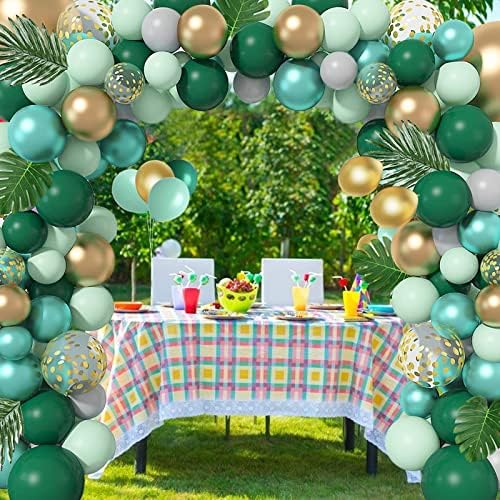 Џунгла Сафари Партија Балони Лак Гарланд Комплет, 139 парчиња Метални Златни Зелени Конфети Балони со Тропски Палми Лисја За Животински