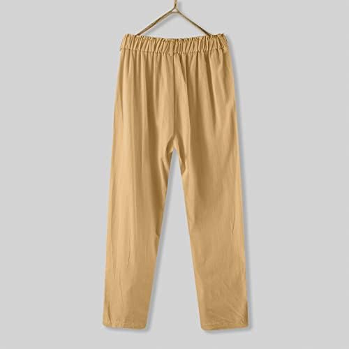 Миашуи ги зашиени панталоните за бразда женски обични панталони солиден памук и панталони со џебни хеланки со влечење