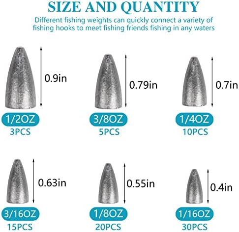Комплет за мијалници за тежина од куршум, 83 парчиња мијалник за мијалник за мијалник за миење садови поставени мијалници за риболов со куршуми и тегови за бас рибол