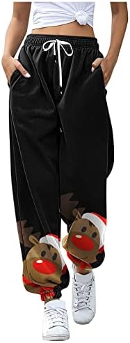 Божиќни џемпери, жени со џебови, се протегаат со висока половината плус големина спортски џемпери Санта Клаус удобна салата Атлетик Баги
