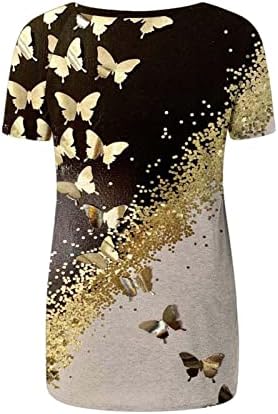 Womenенски брод врат памук пеперутка графичка врвна маица за девојки лето есен му му