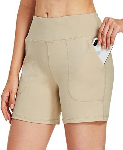 Вилит женски 5 “атлетски памучни шорцеви за јога, кои трчаат шорцеви со високи половини за одење со џебови со џебови