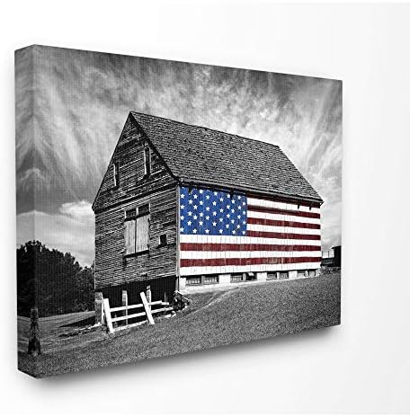 Sulpell Industries SCA-148-art-art-art црно-бела фарма куќа штала Американско знаме, wallидна уметност, 24 x 30, галерија завиткано