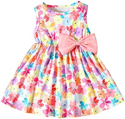 Облека за девојче Дете за девојче Флорал Сандес Краток ракав летен фустан, без ракави фустани, фустани за ракави, 12 месеци-5Т
