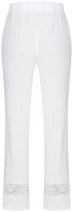 Tunuskat бел каприс за жени памук постелнина со високи половини со широки панталони со нозе со џебови печати обични панталони за